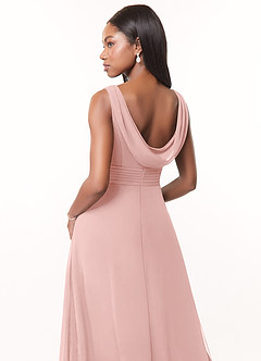 Azazie Karina Bridesmaid Dresses Powder Pink A-Line Pleated Chiffon Dress image4