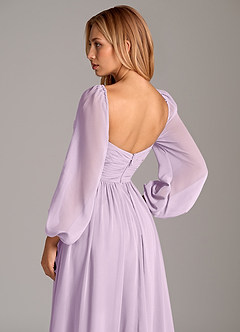 Azazie Bailee Vestidos de damas de honor Vestido de Lila Esmerilada de Gasa de Corte en A con Manga larga image2