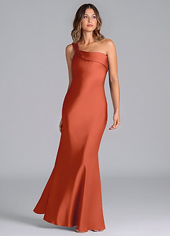 Azazie Driea Brudtärnklänningar Klä av Sjöjungfru i Stretch Satin Ena axeln Rost image3