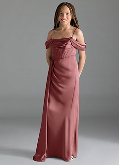 Azazie Amyra Junior Amethyst Sheath Off the Shoulder Stretch Satin Dress image4