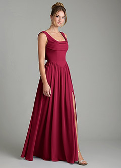 Azazie Novi Bridesmaid Dresses Burgundy A-Line Pleated Chiffon Dress image2