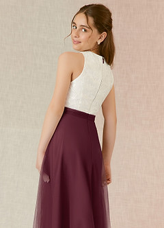 Azazie Albertine Junior Cabernet A-Line Lace Chiffon Dress image6