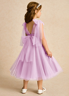 Azazie Dori Robe Demoiselle D'honneur Fillette Robe Trapèze en Tulle Rayé Rose Bonbon image3