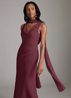 Azazie Linelle 신부 들러리 드레스 인어 주름진 쉬폰 바닥 길이 드레스 image7