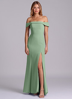 Azazie Luciana Bridesmaid Dresses Matcha Sheath Off the Shoulder Chiffon Convertible Dress image1