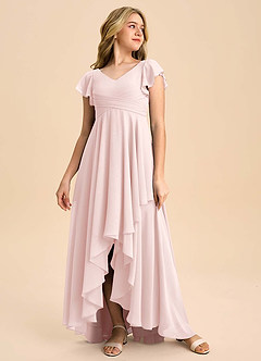 Azazie Caria Junior Blushing Pink A-Line Pleated Chiffon Dress image3