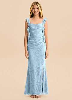 Azazie Jessamine Junior Vestido Azul Cielo de Devorado Floral de Corte Sirena con Escote corazón image5
