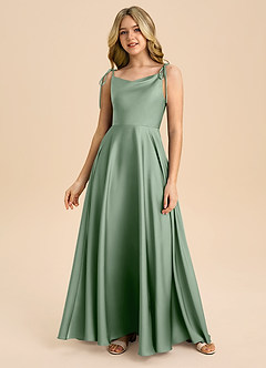 Azazie Popsy Junior Matcha A-Line Bow Stretch Satin Dress image3