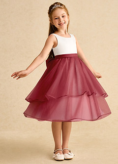 Azazie Rene Flower Girl Dresses Ivory Pomegranate A-Line Bow Tulle Dress image1