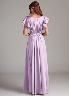 Azazie Daphne Bescheidene Brautjungfernkleider A-Linie Gestreift Stretch-Satin Bodenlänge Kleid image6