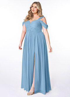 Azazie Lianne Bridesmaid Dresses Steel Blue A-Line Off the Shoulder Chiffon Dress image9