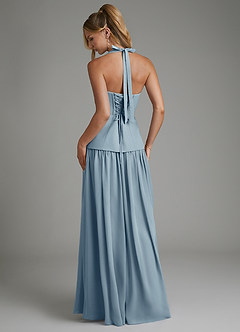 Azazie Michelle Bridesmaid Dresses Dusty Blue A-Line Corset Chiffon Dress image2