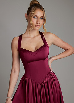 Azazie Francis Robes de demoiselle d'honneur Robe Trapèze en Satin extensible Corset Bourgogne image4