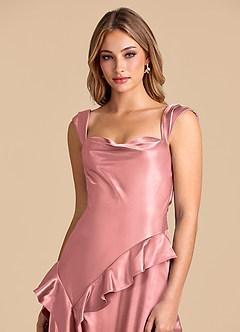 Azazie Sloane Robes de demoiselle d'honneur Robe Trapèze en Satiné métallisé Encolure en Forme de Cœur Rosette image7