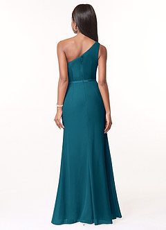 Azazie Liza Bridesmaid Dresses Ink Blue Mermaid One Shoulder Chiffon Dress image2