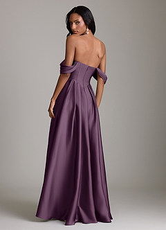 Azazie Loisa Abiti da Damigella Abito A-Line in Raso Elasticizzato a Spalla Scoperta Prugna image2
