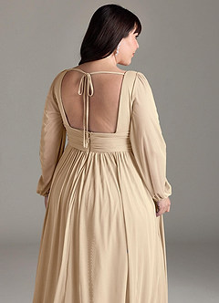 Azazie Norah Abiti da Damigella Abito A-Line in Chiffon con Maniche lunghe e Scollo a V Champagne image13