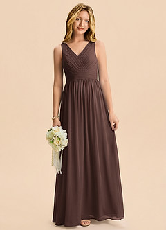 Azazie Kora Junior Ganache A-Line Pleated Chiffon Dress image3