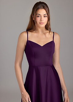Azazie Marley Brautjungfernkleider Wandelbar A-Linie Schulterfrei Stretch-Satin Kleid Traube image2