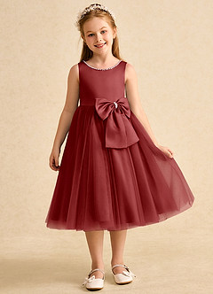 Azazie Twinsie Flower Girl Dresses Rust A-Line Bow Tulle Dress image7