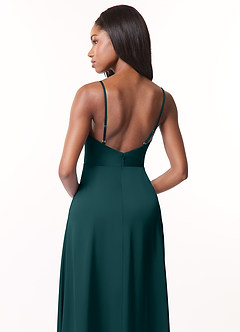 Azazie Brielle Bridesmaid Dresses Pine A-Line Cowl Spaghetti Straps Stretch Satin Dress image5