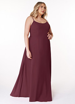 Azazie Moira Brautjungfernkleider A-Linie Schaufel Chiffon Kleid Cabernetrot image11