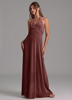 Azazie Tessie Bridesmaid Dresses Espresso A-Line Pleated Velvet Dress image6