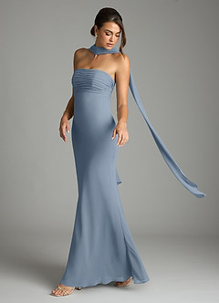 Azazie Saylor Brudtärnklänningar Klä av Sjöjungfru i Chiffong Axelbandslös Dammblå image8