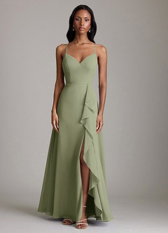 Azazie Naeem Bridesmaid Dresses Pistachio A-Line V-Neck Ruffle Chiffon Dress image3