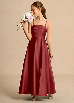 Azazie Pebbles Girls Formal Flower Girl Dresses Rust A-Line Pleated Matte Satin Dress image4