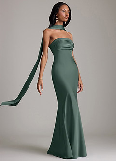 Azazie Saylor Vestidos de damas de honor Vestido de Musgo Marino de Satén Elástico de Corte Sirena con Sin tirantes image10