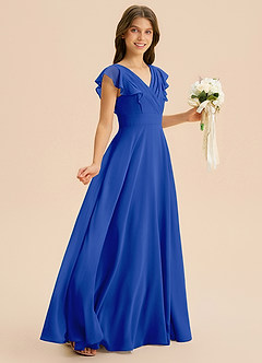 Azazie Anysa Junior Robe Trapèze en Mousseline de soie Rayé Bleu Roi image5