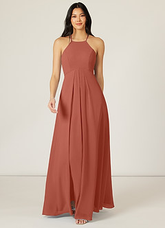 Azazie Sarah Bridesmaid Dresses Clay Empire Pleated Chiffon Dress image1