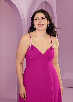 Barbie ♥ Azazie Bridesmaid Dresses Fuchsia A-Line with Pockets Chiffon Dress image5