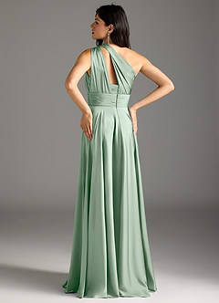 Azazie Charlize Bridesmaid Dresses Agave A-Line One Shoulder Stretch Satin Dress image6