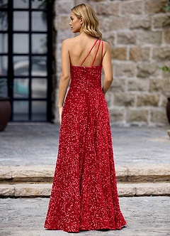 Opulent Red Velvet Sequins Prom Dress image5