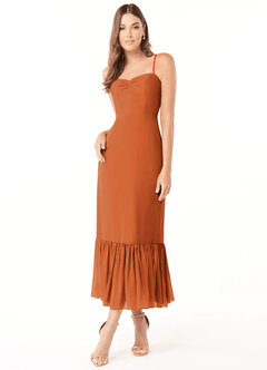 Azazie Justina Abiti da Damigella Abito A-Line in Chiffon Scollo a Cuore Cannella image1