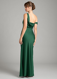 Azazie Madelyn Bridesmaid Dresses Dark Green Mermaid One Shoulder Stretch Satin Convertible Dress image2