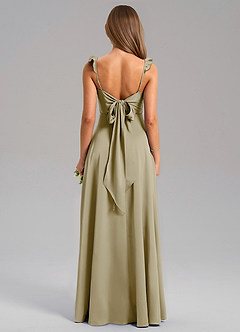 Azazie Everett Bridesmaid Dresses Moss Green A-Line Stretch Satin Dress image2