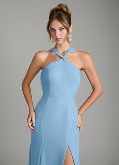Azazie Rue Bridesmaid Dresses Steel Blue A-Line Halter Chiffon Dress image3
