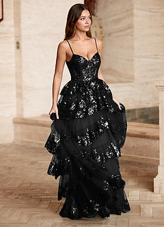 Tindra Svart Paljetter med volanger och balklänning image9