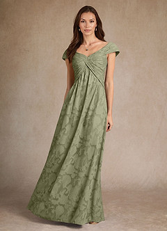 Azazie Myrtle Mother of the Bride Dresses Pistachio A-Line Pleated Floral Burnout Dress image4