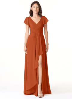Azazie Omari Vestidos de damas de honor Vestido de Naranja Quemada de Gasa de Corte en A image1
