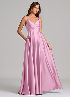 Azazie Amani Bridesmaid Dresses Candy Pink A-Line Pleated Stretch Satin Dress image7