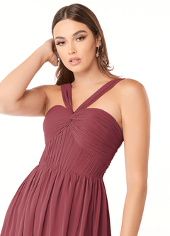 Azazie Dionne Abiti da Damigella Abito A-Line in Chiffon Corsetto Merlot image6
