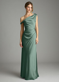 Azazie Emerson Bridesmaid Dresses Eucalyptus Mermaid Off the Shoulder Stretch Satin Dress image3