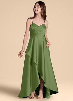 Azazie Prisha Junior Juniper A-Line Pleated Stretch Satin Dress image4