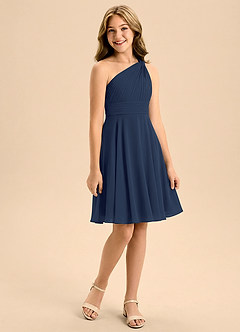 Azazie Charlize Junior Linia A Pofałdowany Szyfon Mini Młodsza druhna Sukienka image3