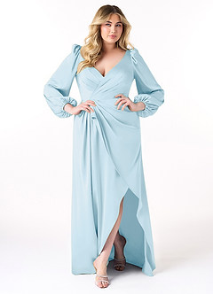 Azazie Mel Bridesmaid Dresses Sky Blue Sheath Long Sleeve Stretch Satin Dress image7