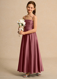 Azazie Pebbles Junior Formal Jurken voor bloemenmeisjes A-Lijn Jurk van Mat Satijn Geplooid Amethist image6